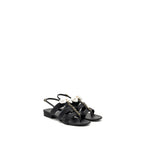 Chanel Size 39 21K Grosgrain Chain CC Logo With White Bow Sandals Black LGHW