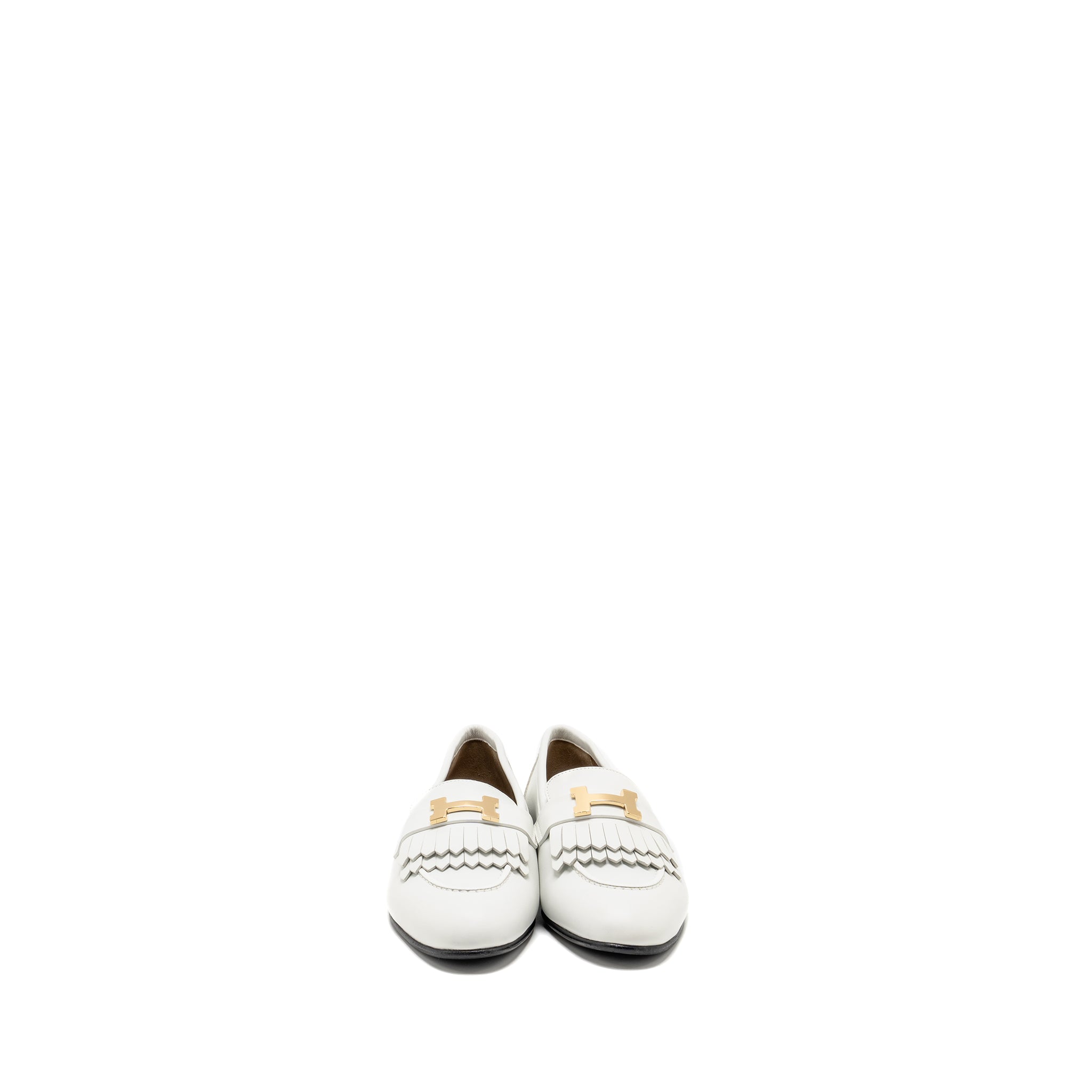Hermes Size 37 Mocassin Royal Loafer Calfskin White GHW