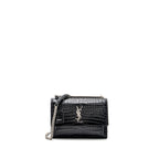 Saint Laurent/YSL Sunset Bag Crocodile-Embossed Black SHW