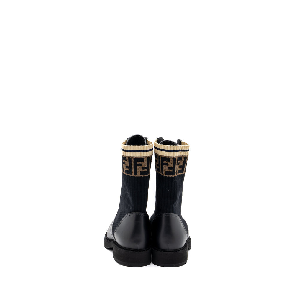 Fendi Size 39 Biker Boots Leather/ Cotton Black Multicolour