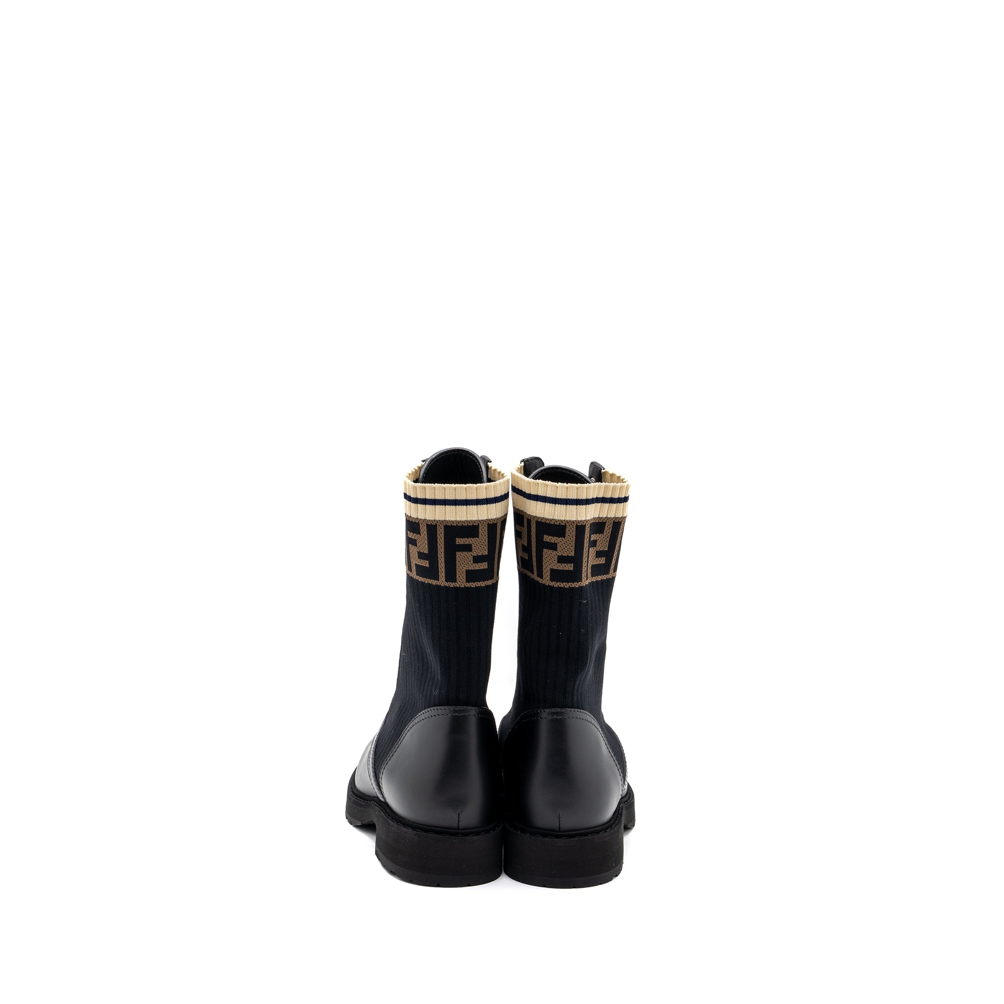 Fendi Size 39 Biker Boots Leather/ Cotton Black Multicolour