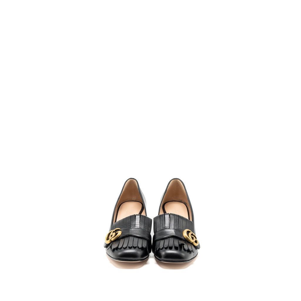Gucci size 38 marmont loafer pumps calfskin black GHW