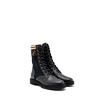 Fendi Size 39 Biker Boots Leather/ Cotton Black Multicolour