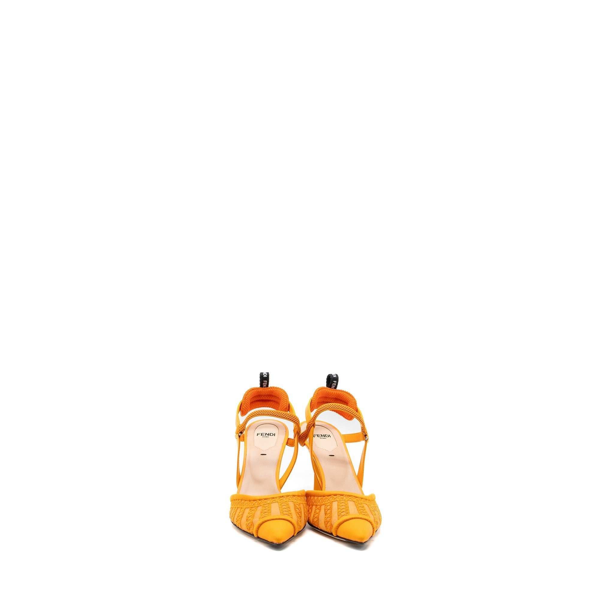 Fendi Size 37.5 Slingback with heel embroidery/leather Orange
