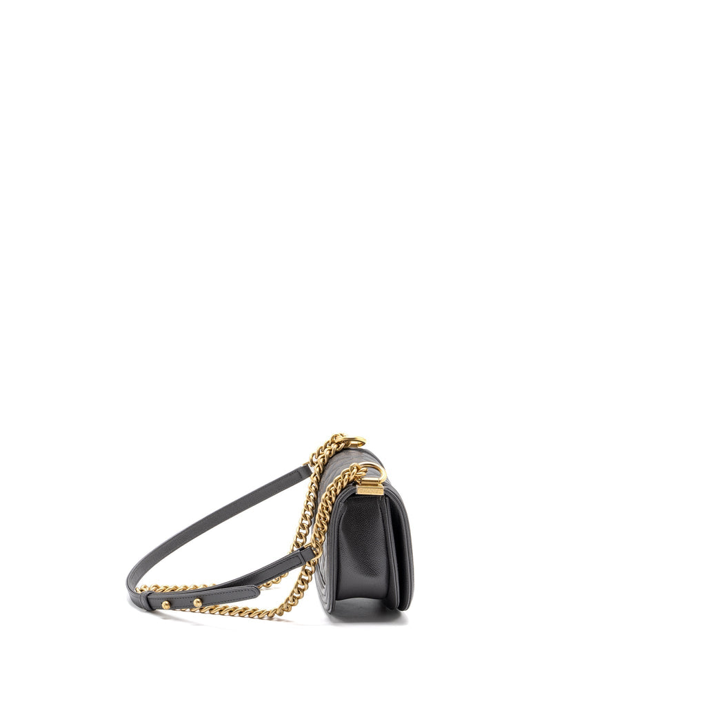 Chanel 22A Round Boy Messenger Bag Caviar Grey GHW(Microchip)