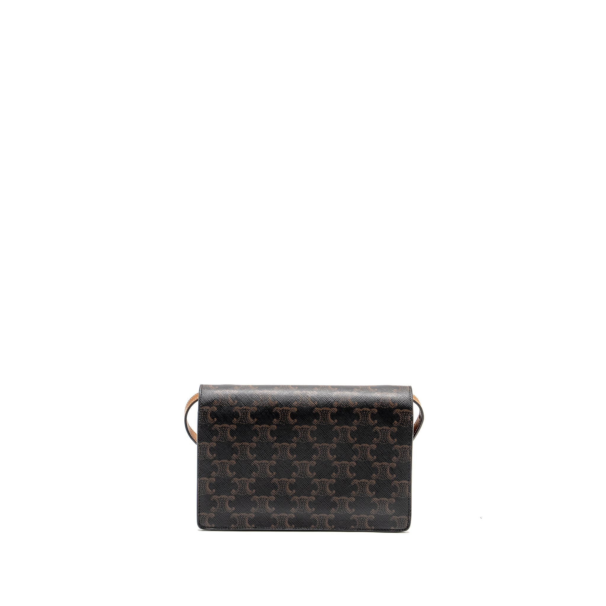 Celine Wallet On Strap Triomphe Canvas /Smooth Lambskin Tan
