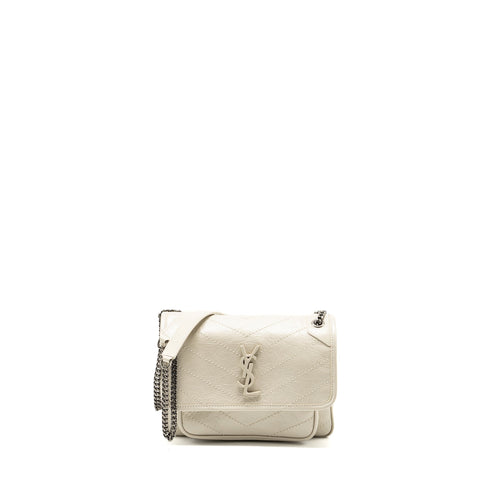 Saint Laurent/YSL Niki Baby Flap Bag Calfskin white SHW