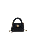 Chanel Mini Kelly Shopping Tote Bag Velvet Black GHW (microchip)