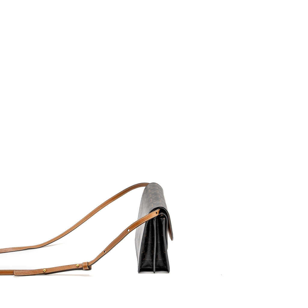 Celine Wallet On Strap Triomphe Canvas /Smooth Lambskin Tan