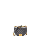 Chanel 22A Round Boy Messenger Bag Caviar Grey GHW(Microchip)