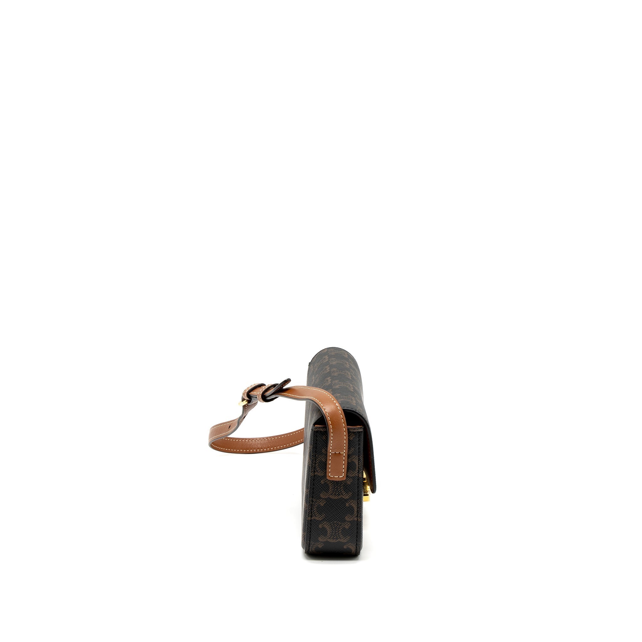 Celine Triomphe Shoudler Bag Triomphe Canvas/Calfskin Tan