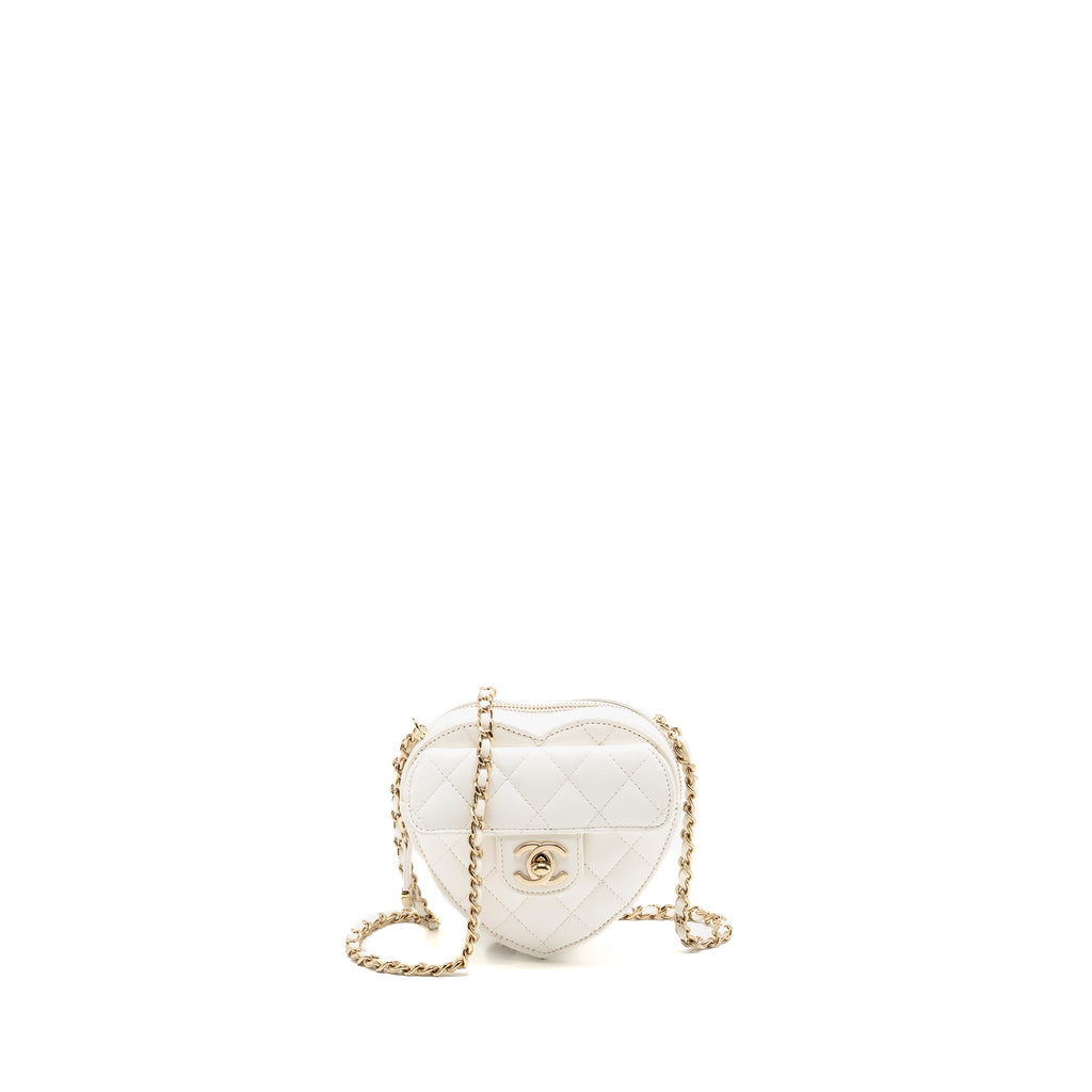 Chanel Small Heart Bag Lambskin White LGHW
