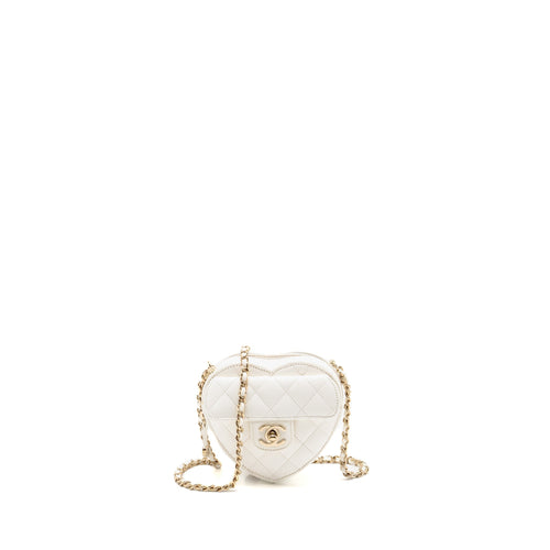 Chanel Small Heart Bag Lambskin White LGHW