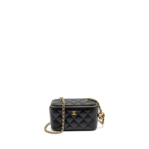 Chanel pearl crush long vanity with chain lambskin black GHW