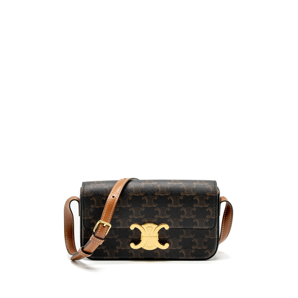 Celine Triomphe Shoudler Bag Triomphe Canvas/Calfskin Tan