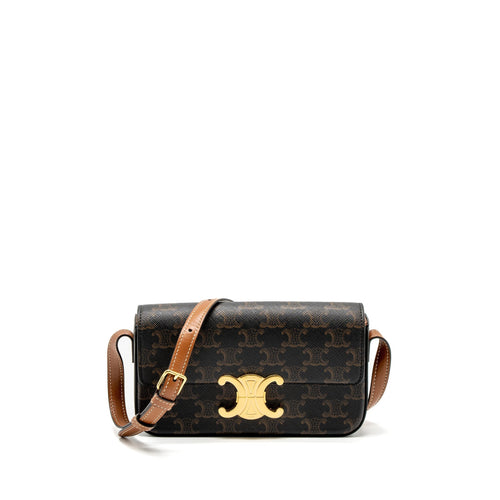 Celine Triomphe Shoudler Bag Triomphe Canvas/Calfskin Tan