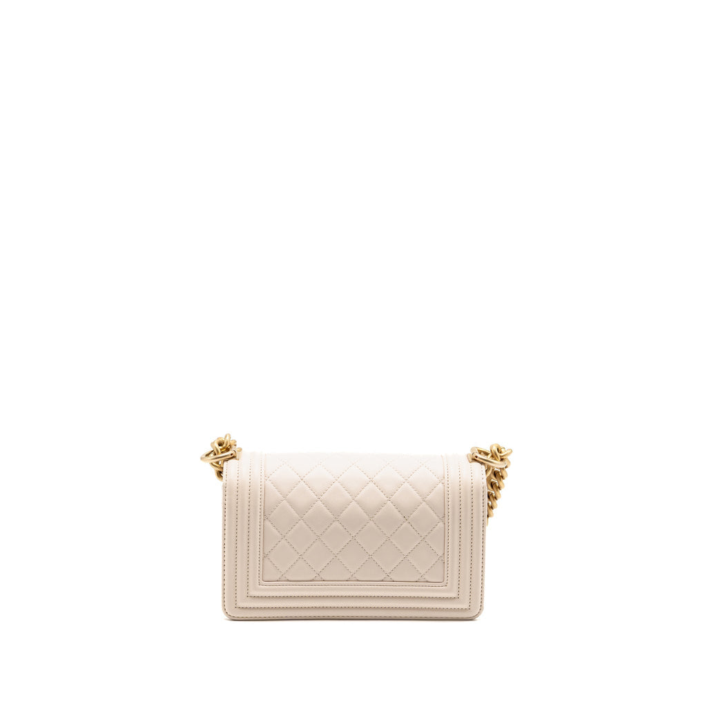 Chanel small boy bag lambskin cream white GHW