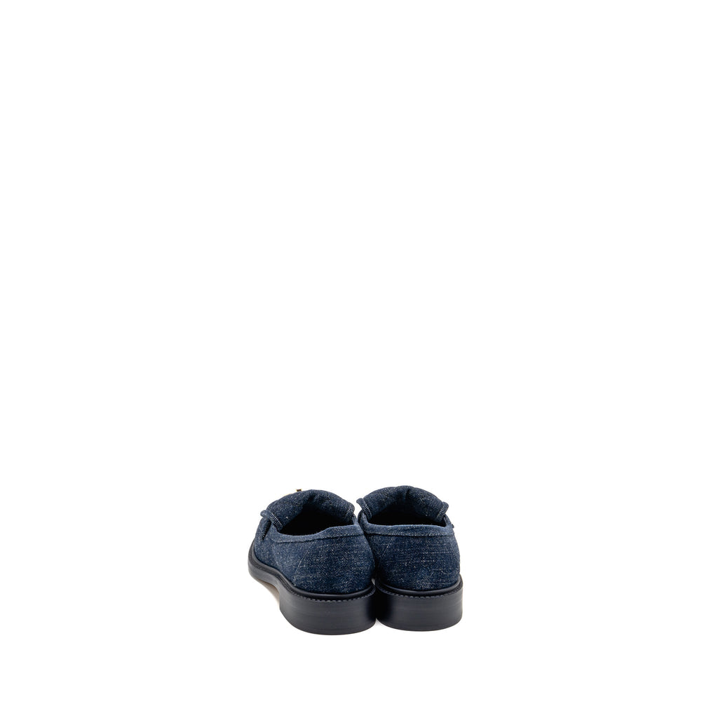 Chanel Size 38 CC Turnlock Loafer Quilted Denim Blue LGHW