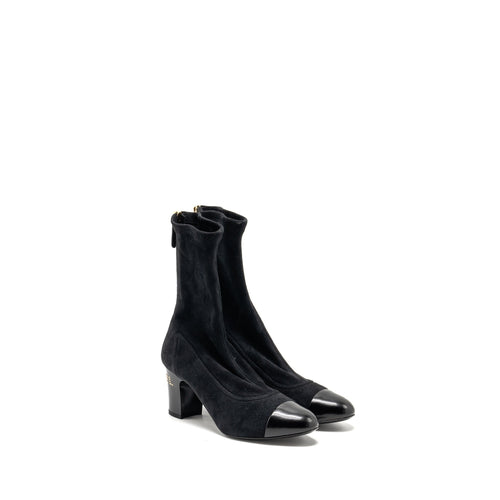 Chanel Size 38 Coco Short Boots Suede/Calfskin Black GHW