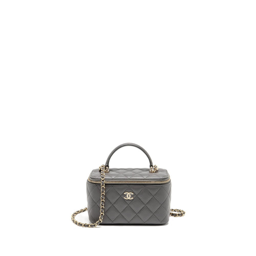 Chanel Top Handle Long Vanity with Chain Lambskin Grey LGHW (microchip)