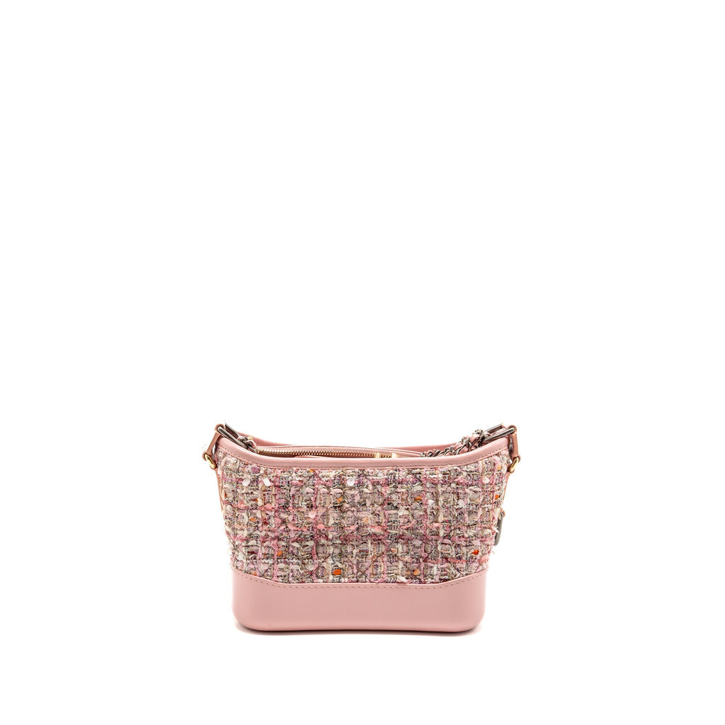 Chanel Small Gabrielle Hobo Bag Tweed/Shiny Calfskin Pink Multicoloured Hardware