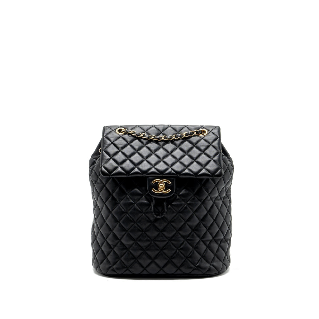 Chanel quilted flap backpack lambskin black GHW