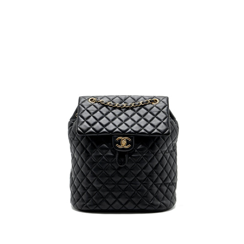 Chanel quilted flap backpack lambskin black GHW