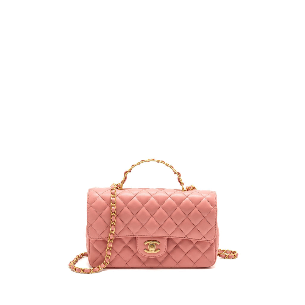 Chanel 23k detail top handle flap bag Lambskin pink GHW (microchip)