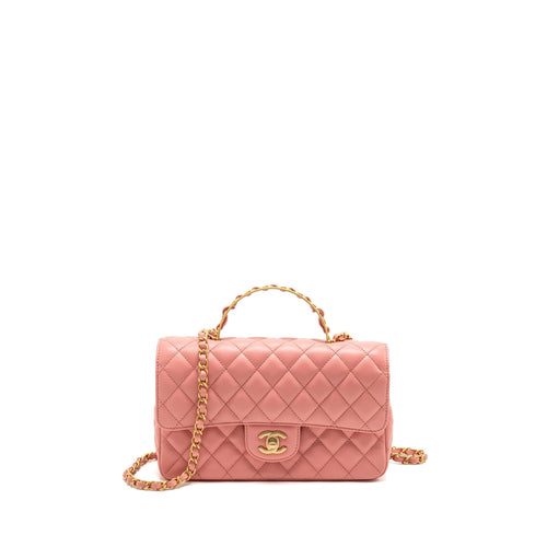 Chanel 23k detail top handle flap bag Lambskin pink GHW (microchip)