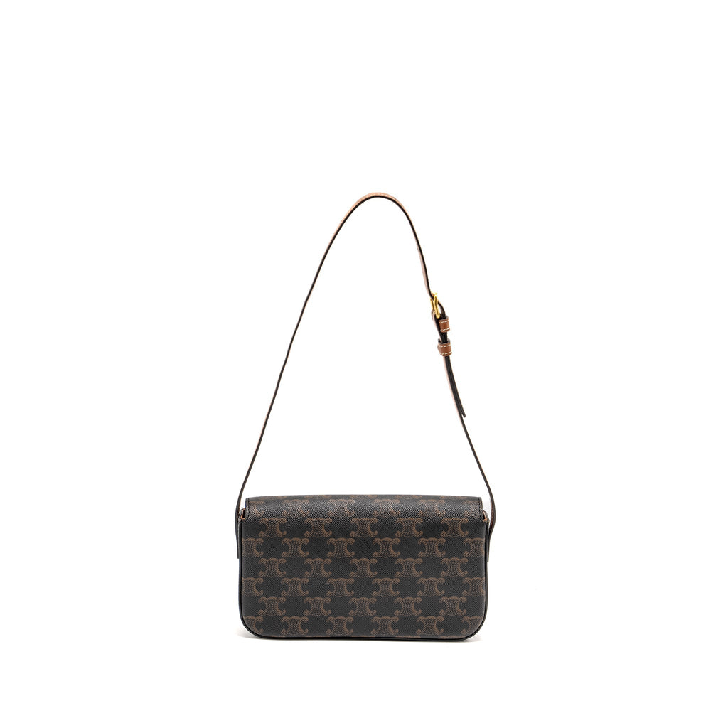 Celine Triomphe Shoulder Bag Triomphe Canvas/Calfskin Tan
