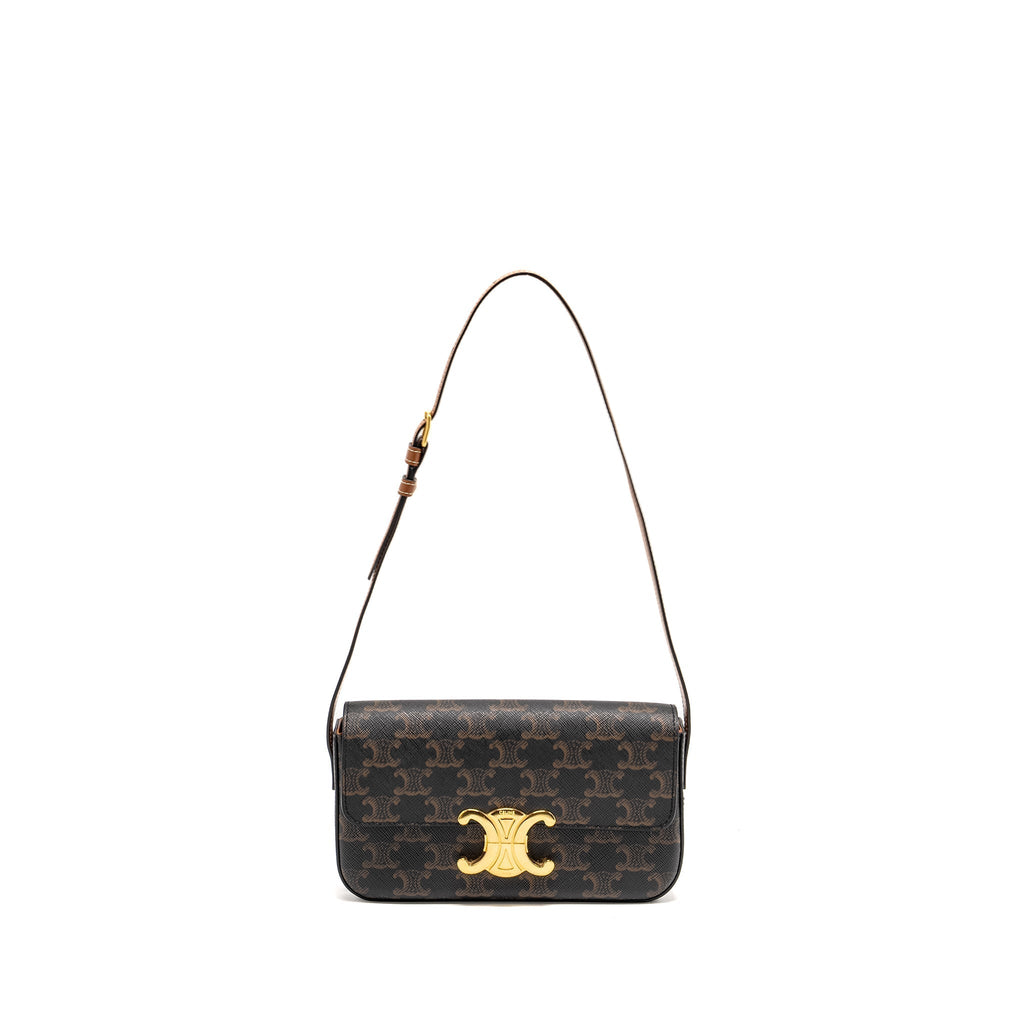 Celine Triomphe Shoulder Bag Triomphe Canvas/Calfskin Tan