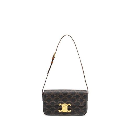 Celine Triomphe Shoulder Bag Triomphe Canvas/Calfskin Tan