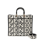 Fendi Medium Sunshine Roma Shopping Bag Calfskin Black/White SHW