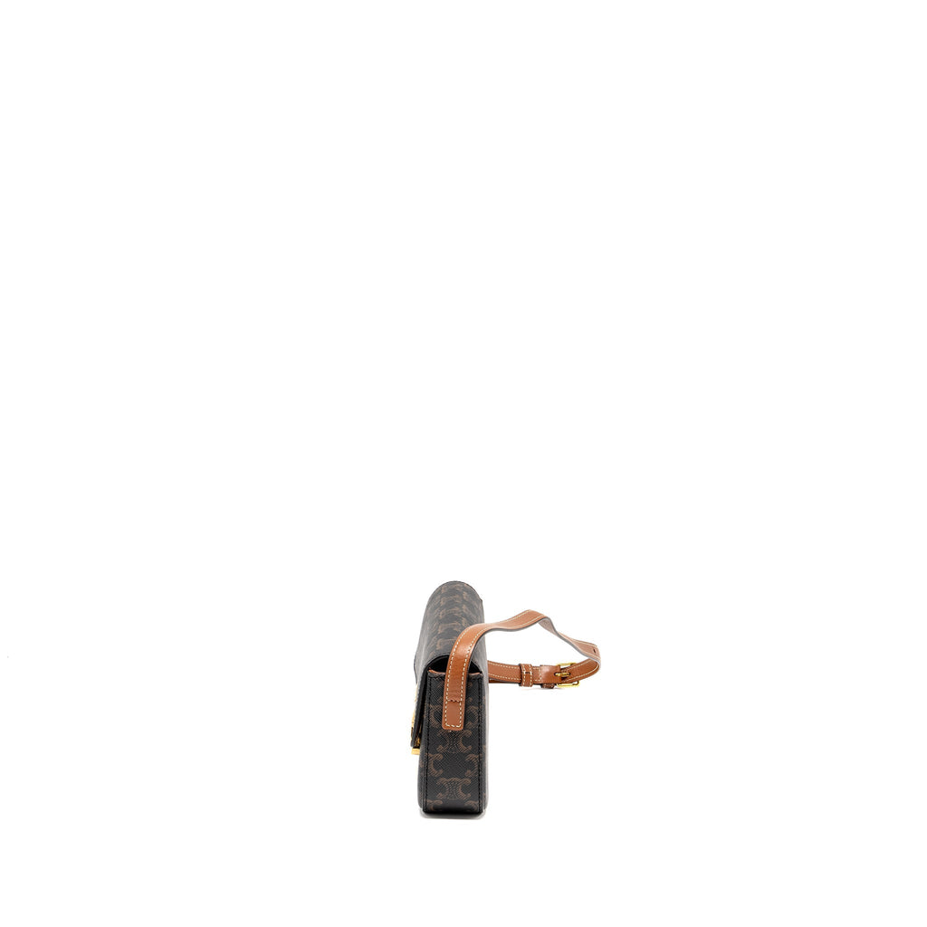Celine Triomphe Shoulder Bag Triomphe Canvas/Calfskin Tan