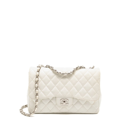 Chanel Jumbo Classic Single Flap Bag Caviar White SHW
