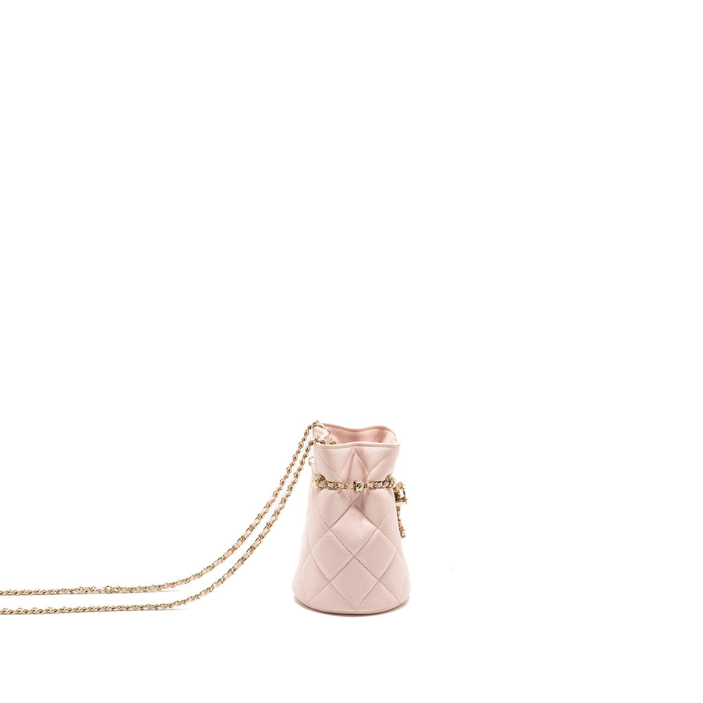 Chanel Mini Drawstring Bucket Bag Lambskin Pink LGHW