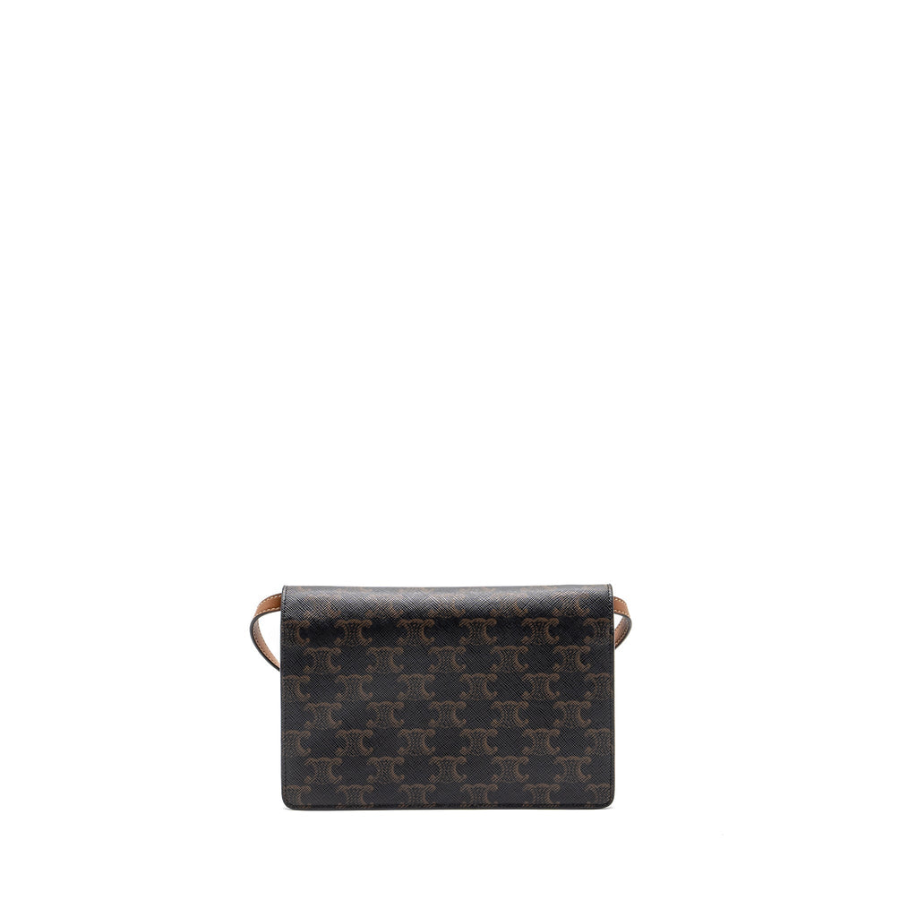 Celine Wallet on Strap Triomphe Canvas/Smooth Lambskin TAN