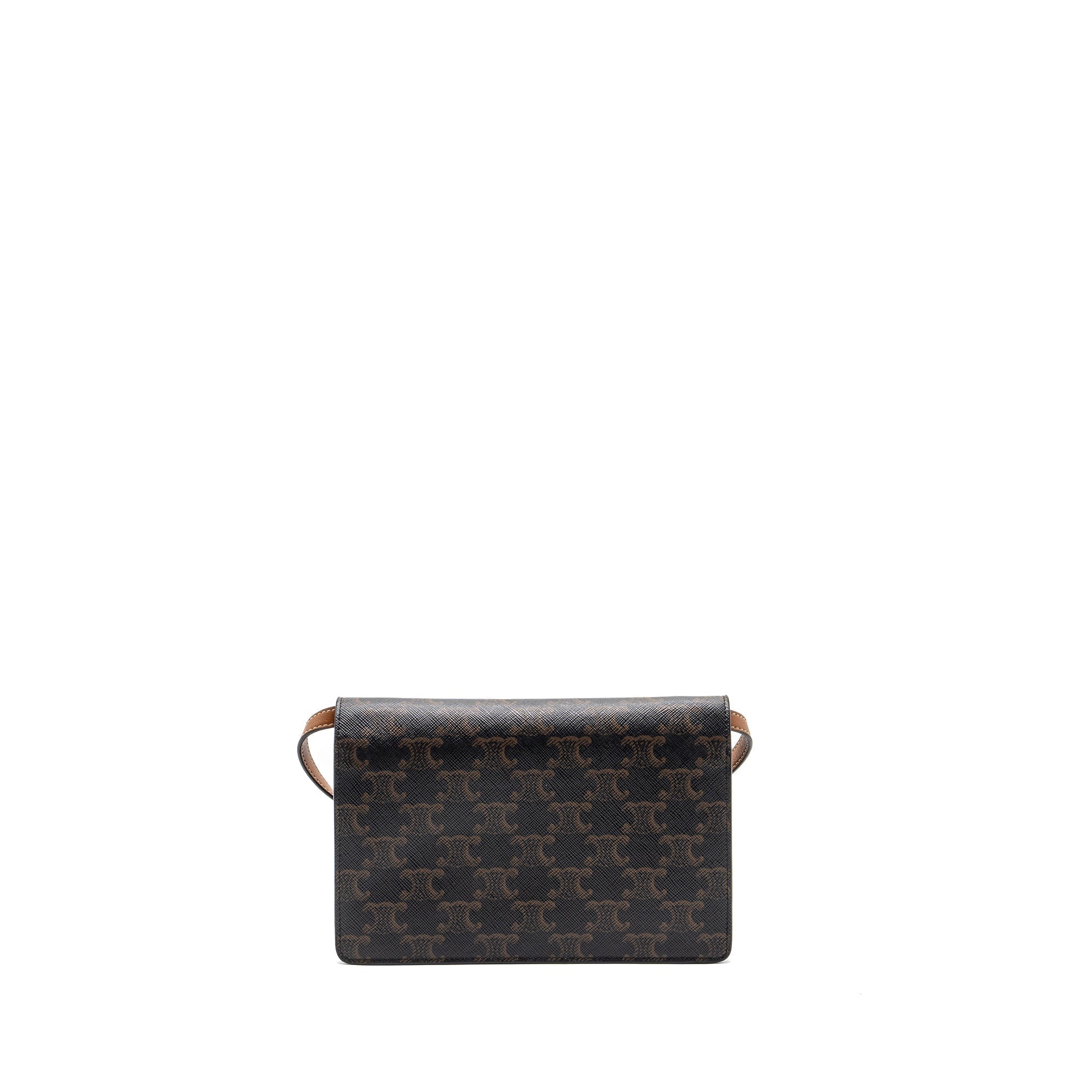 Celine Wallet on Strap Triomphe Canvas/Smooth Lambskin TAN
