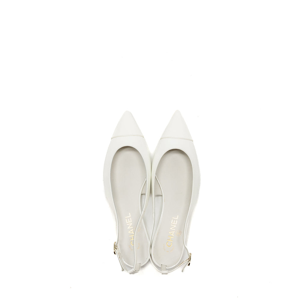 Chanel Size 39 23K Slingbacks Patent Calfskin White LGHW