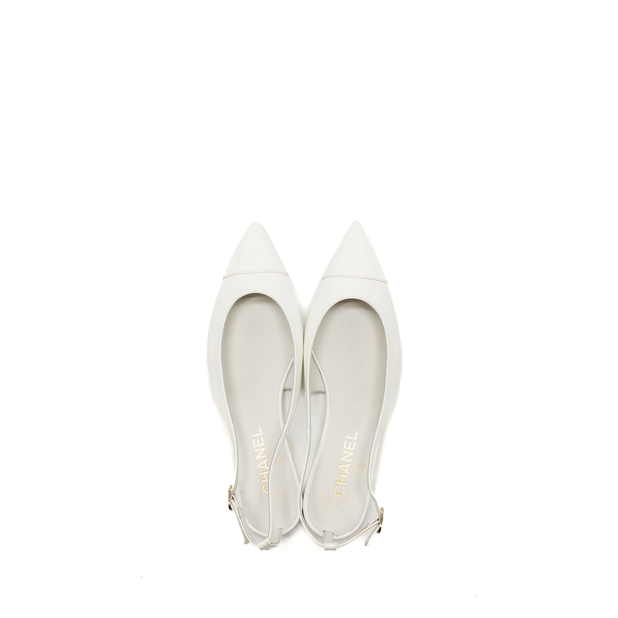 Chanel Size 39 23K Slingbacks Patent Calfskin White LGHW