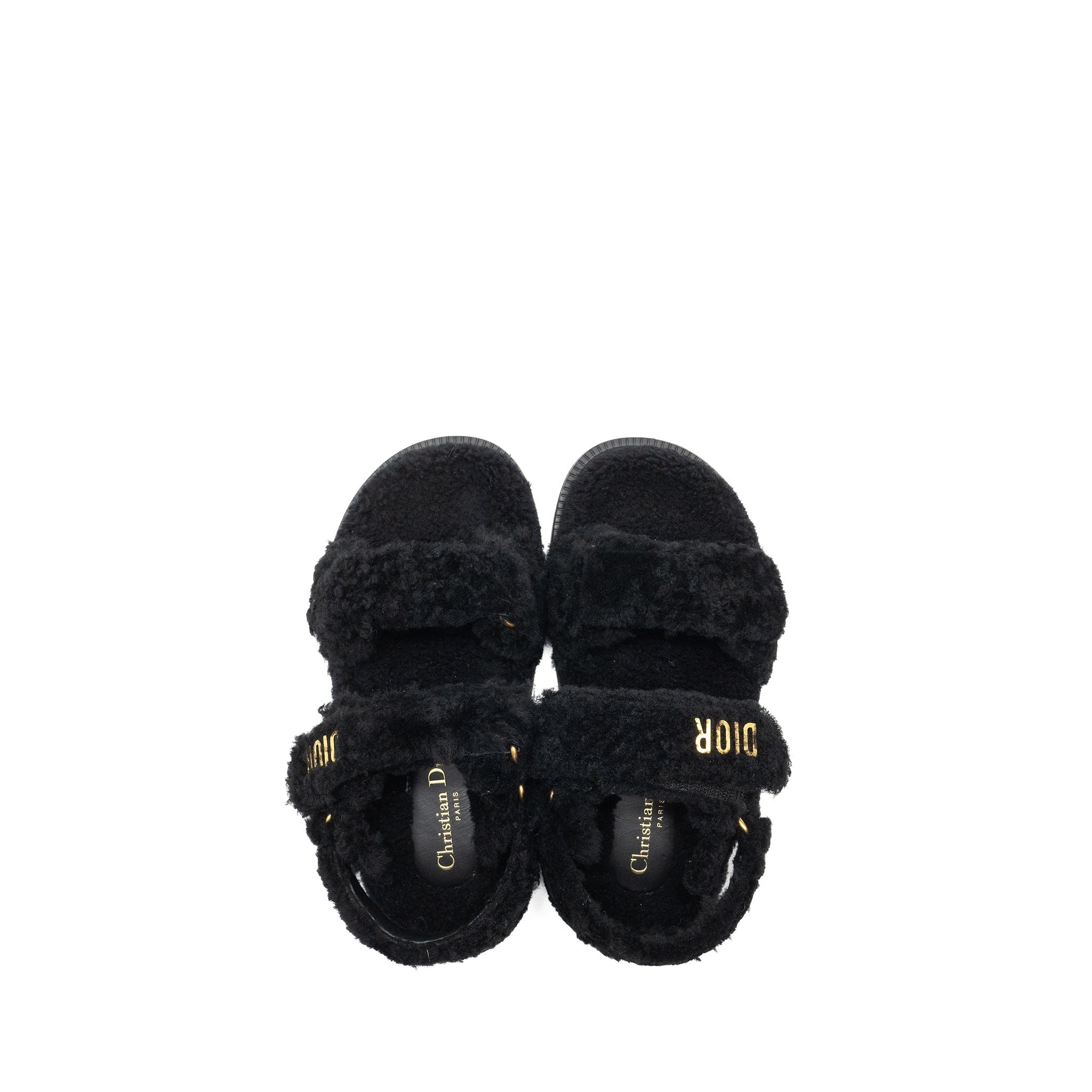 Dior Size 37 Dioract Sandal Shearling/Sheepskin Black GHW