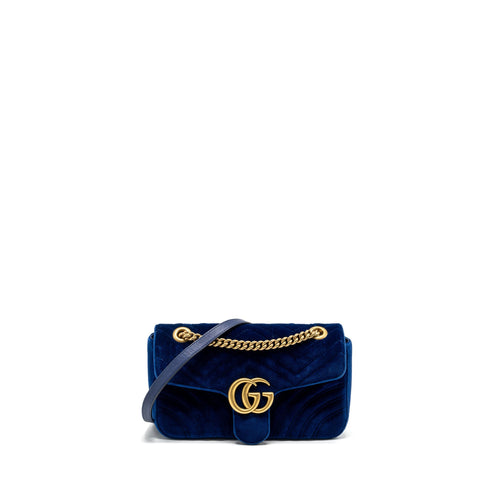 Gucci Small GG Marmont Shoulder Bag Velvet Blue GHW