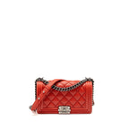 Chanel Quilted Medium Boy Bag Calfskin Red Ruthenium Silver Hardware