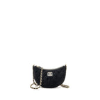Chanel Quilted Crystal Mini Hobo Crossbody Bag Velvet Black LGHW (microchip)