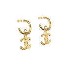 Chanel Quilted CC Logo Hoop Earrings Gold Tone