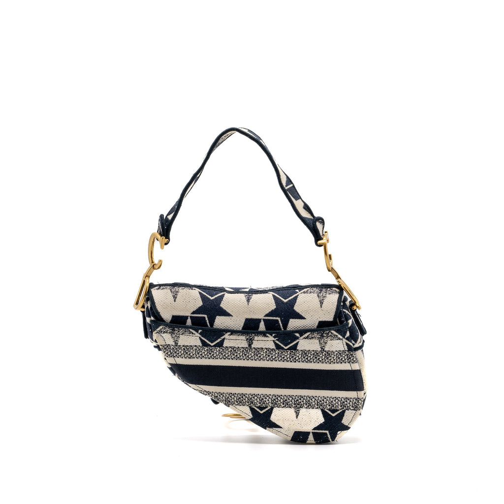 Dior saddle bag canvas limited print dark blue / white GHW