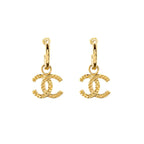 Chanel Quilted CC Logo Hoop Earrings Gold Tone