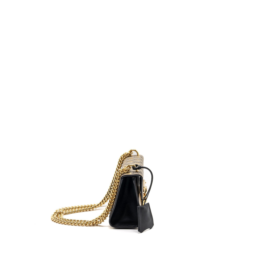 Gucci small padlock chain bag GG supreme canvas with Bee print beige / black GHW