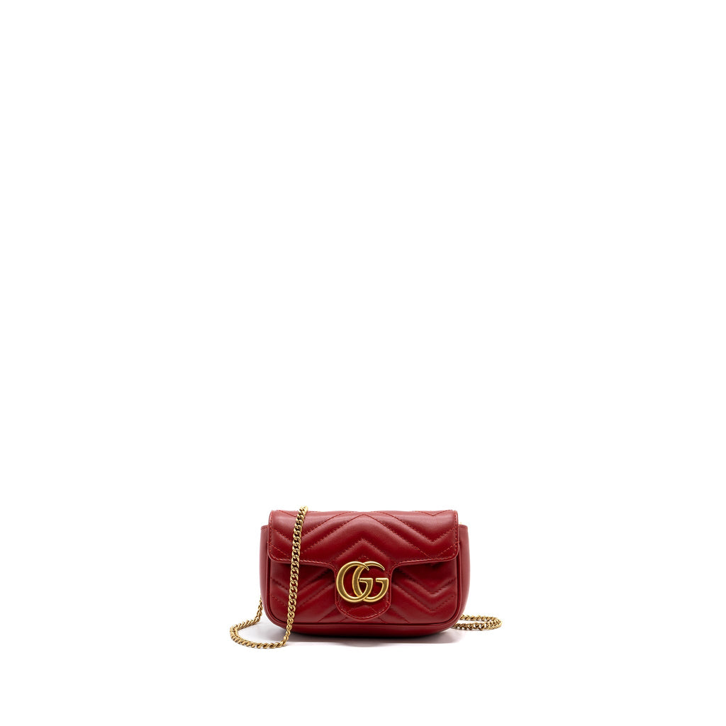 Gucci Marmont super mini matelassé chevron Calfskin red GHW