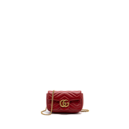 Gucci Marmont super mini matelassé chevron Calfskin red GHW